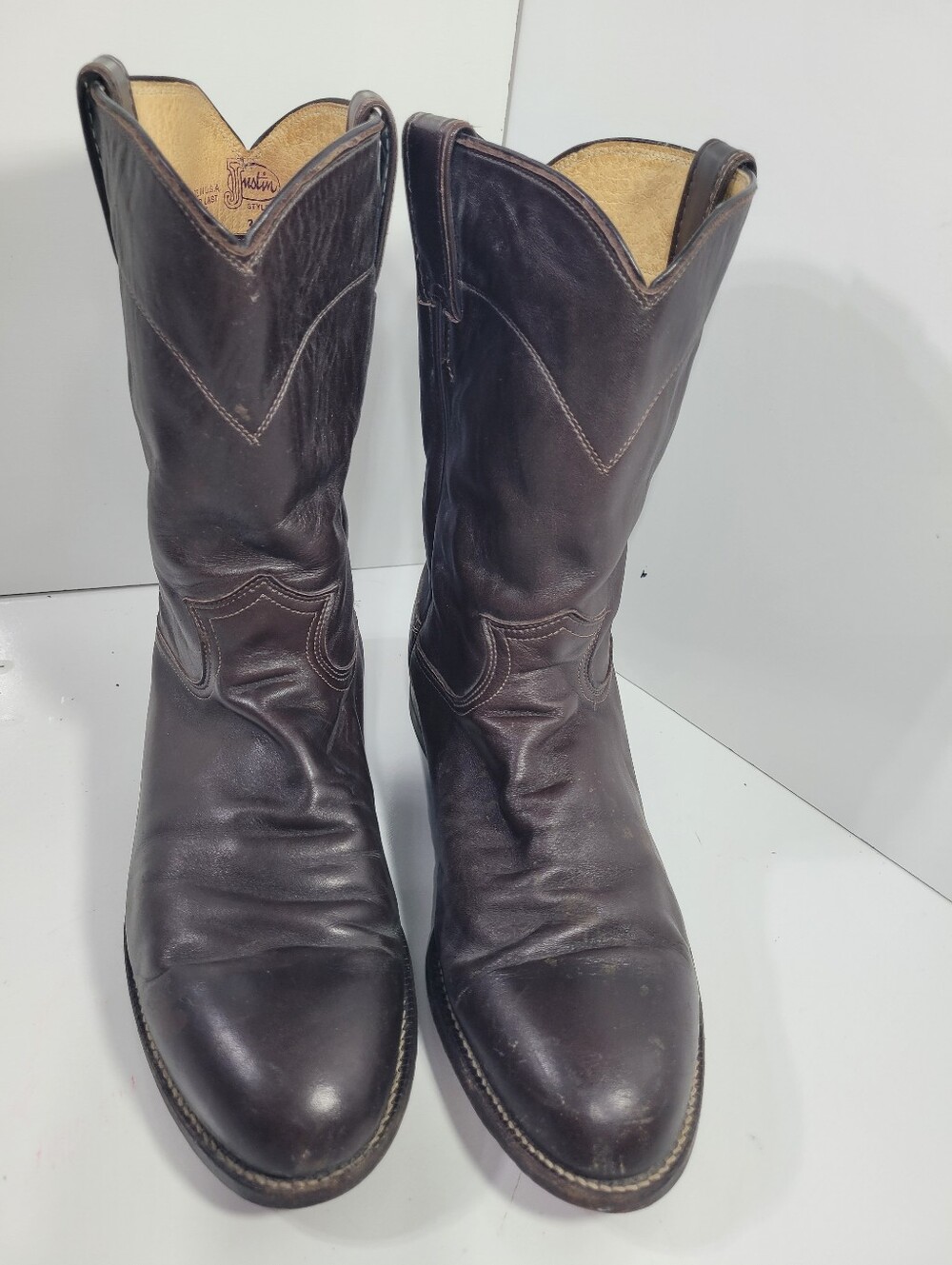 Justin 3162 Mens Roper Cowboy Boots Dark Brown Leather Made in USA Size 10D VTG